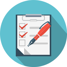Checklist and pen icon representing answering questions about proposal quality assessment.